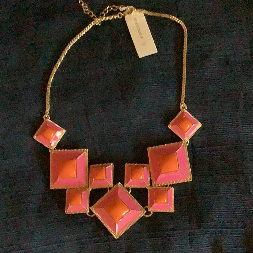 Susan Graver Statement Geometric Necklace in Pink and Orange